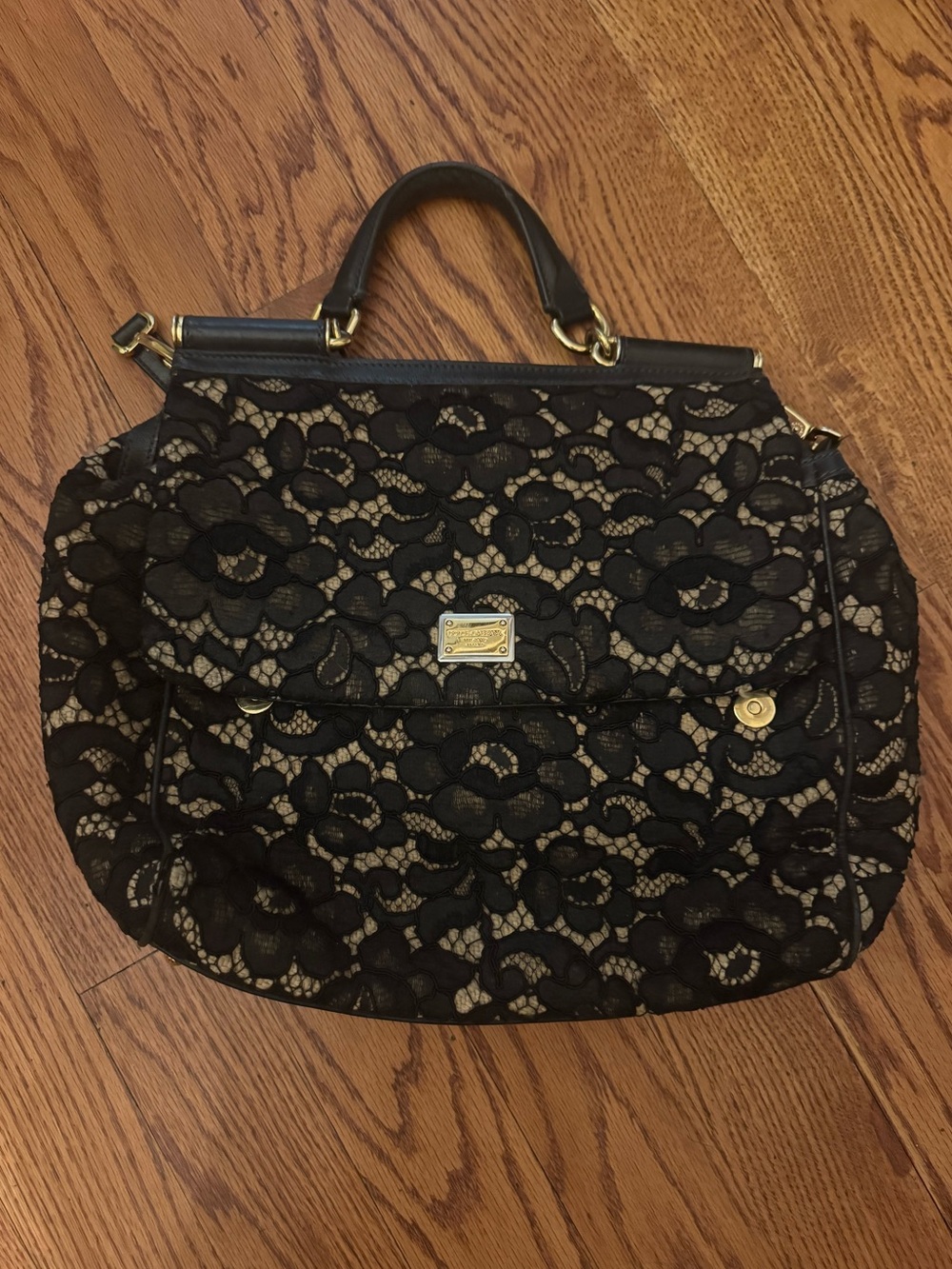 Dolce & Gabbana Black Lace and Leather Miss Sicily Handbag